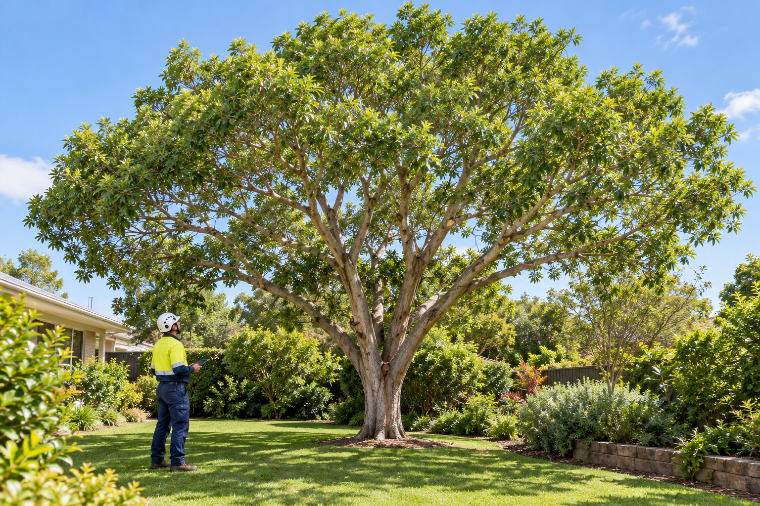 Leafy broadleaf tree with a selectively pruned canopy